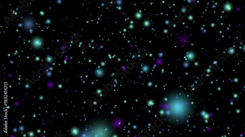 A seamless horizontal loop of floating blue and teal glowing particles over a black background, evoking a futuristic or sci-fi energy flow