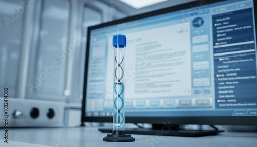 DNA Helix, a Genetic Structure in a Test Tube, Symbolizing Molecular Research and Scientific Breakthroughs in a Modern Lab
