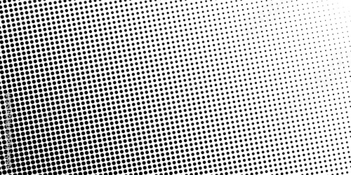 Background with faded halftone effect. Black and white polka dot pattern. Wallpaper with noise, grain, pixel or bitmap texture. Modern duotone print. Anime page template. Vector graphic illustration.