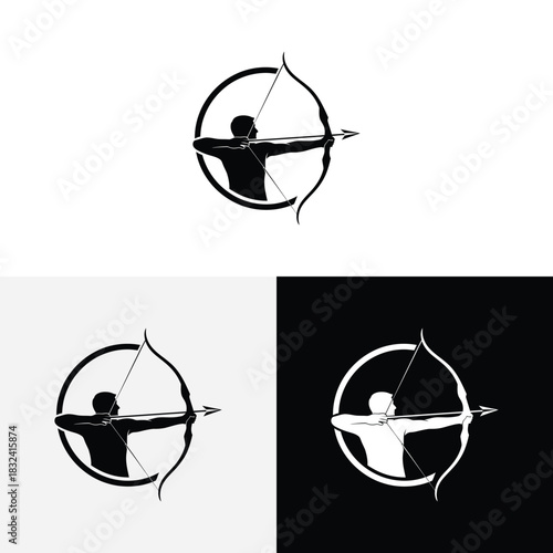 archer logo design with simple and elegant black silhouette concept
