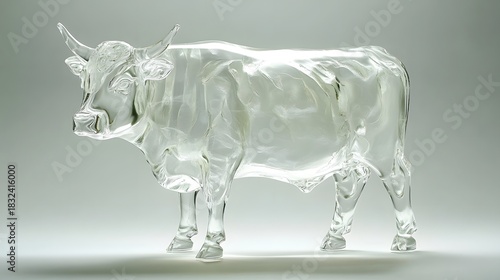 Clear glass bull statue on a light grey Image background
