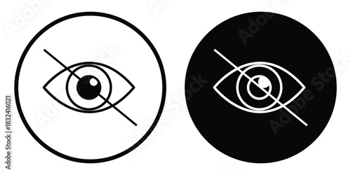 Hidden eye icon, sensitive content. Private, hidden, and invisible sign symbol, vector illustration