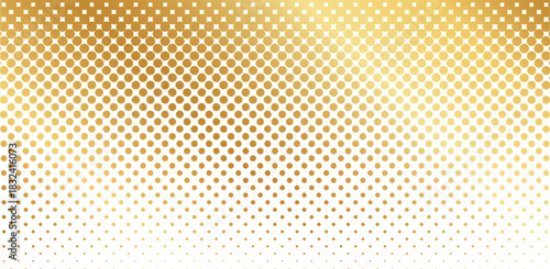 Premium dotted background with gradient effect. Luxury golden polka dot pattern. Wallpaper with noise, grain, pixel or bitmap metallic texture. Vector illustration.