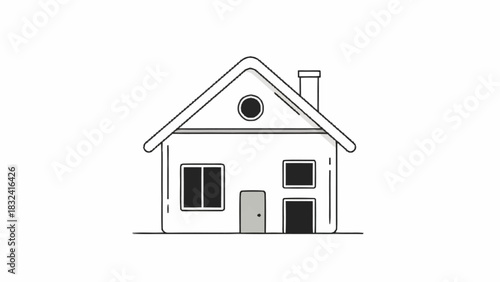 Illustration of a minimalist house with a chimney and windows, representing a home or residence