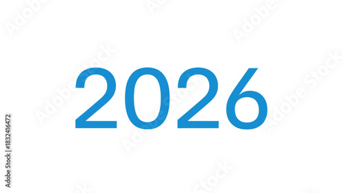 Bright blue numeric illustration showcasing the year 2026 on a stark white canvas