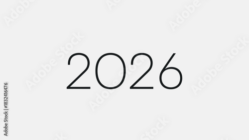 Minimalist display of the year 2026 in a clean sans-serif typeface, against soft background