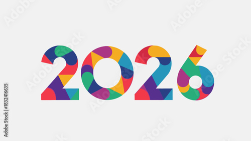 Vibrant and modern 2026 year graphic with a geometric multi colored pattern design