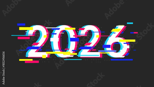 Distorted Numerical Representation of the Year 2026 in Glitch Art Style Design