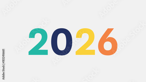 Vibrant 2026 numeric display with varied hues for futuristic presentations or visualizations
