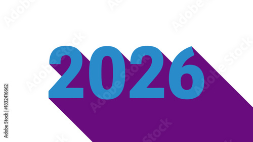 Vibrant illustration of the year 2026 with playful shadow, representing future anticipation and