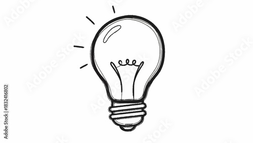 Conceptual hand-drawn light bulb glowing brightly, symbolizing an innovative idea, creative inspiration, or a sudden moment of intellectual discovery