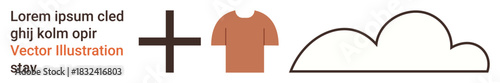 Fashion, weather, creativity, design, minimalism, communication. T-shirt and cloud symbols beside text elements. Fashion and weather concept conveyed through creative symbol combination