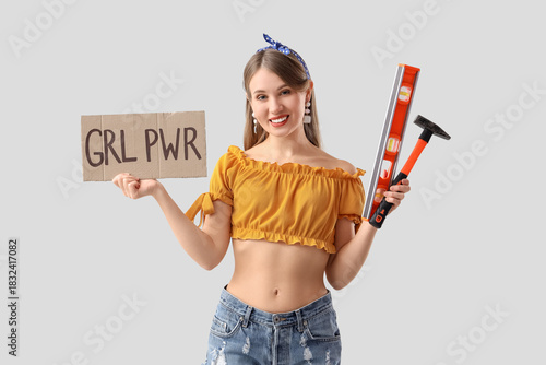 Young pin-up woman with GRL...