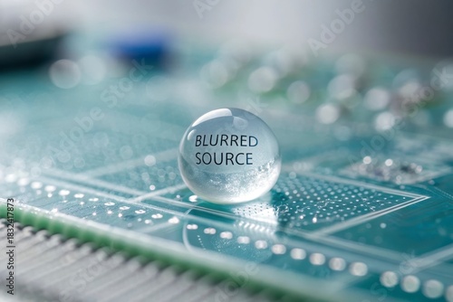 Transparent Sphere Containing Text Resting On Circuit Board