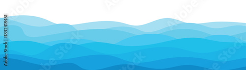 Abstract layered blue sea waves pattern fading into white space