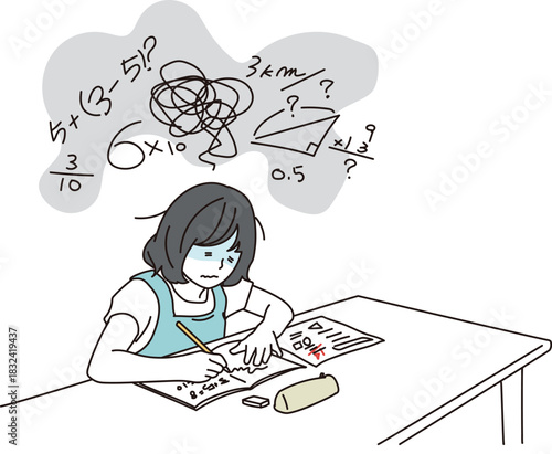 勉強が苦手な女の子のイラスト素材