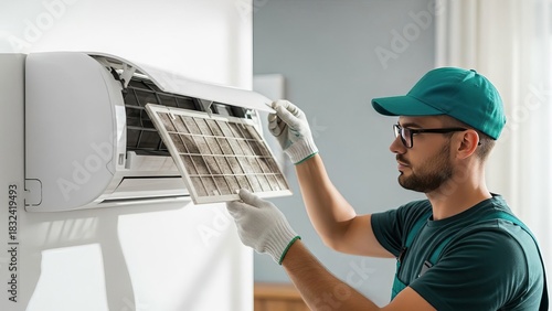 Technician Cleaning Dirty Air Conditioner Filter