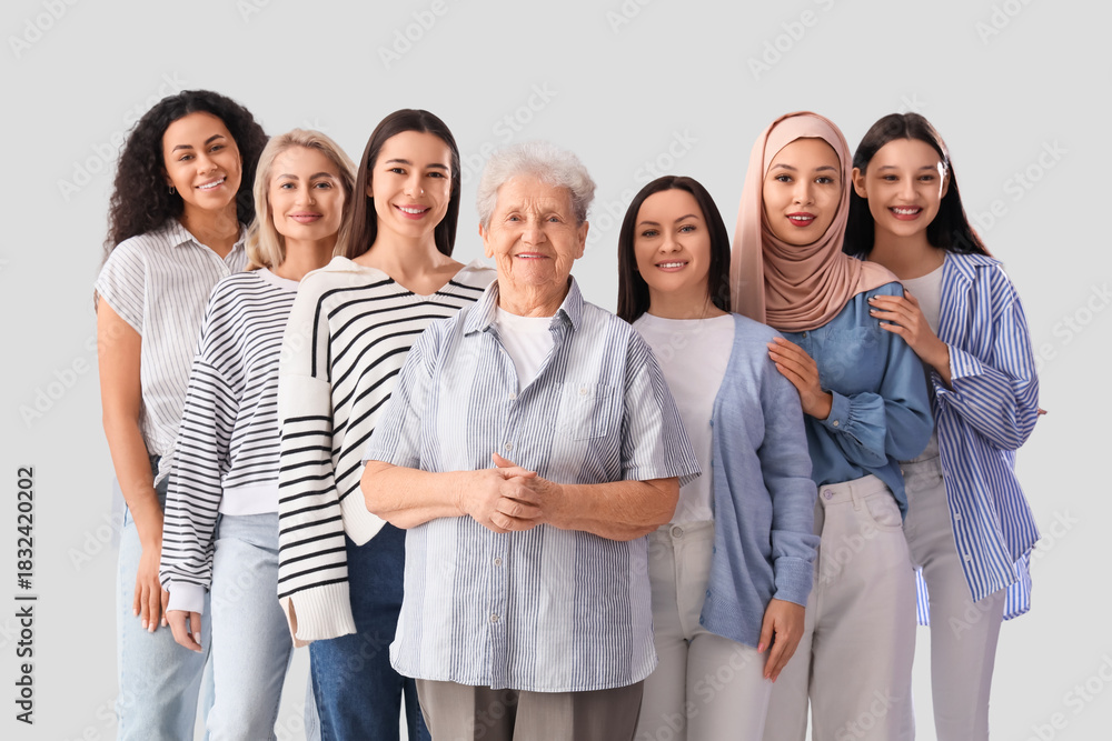 Obraz premium Group of beautiful women on light background. Women's History Month
