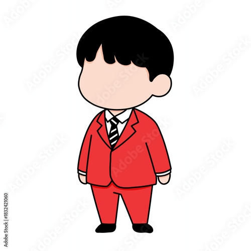 Chibi art illustration depicts a tiny man posing in a school uniform. The painting was inspired by a scene from a popular Korean drama.