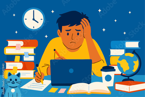 Student Preparing for Exams and Studying