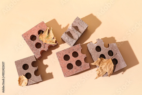 Different broken bricks wit...