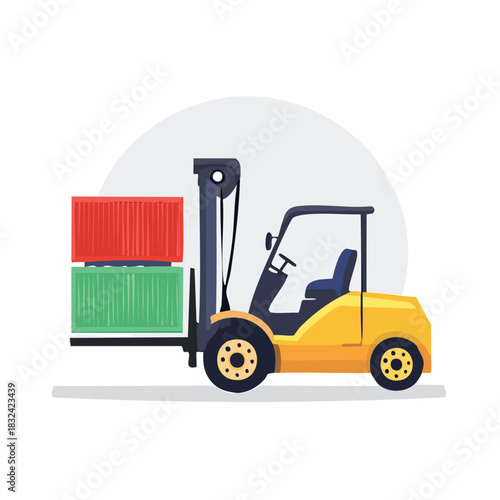 Forklift Truck Lifting Shipping Containers in Warehouse.