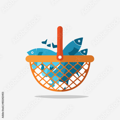 Fresh Fish Caught in a Basket Illustration.