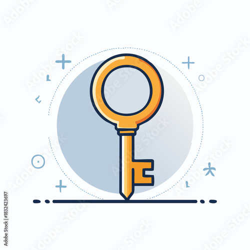 Golden Key Illustration - Symbol of Access and Security.