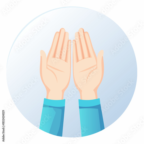 Hands in prayer position, offering a gesture of supplication.