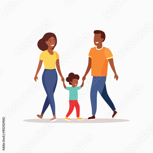 Happy Black Family Walking Together Holding Hands.