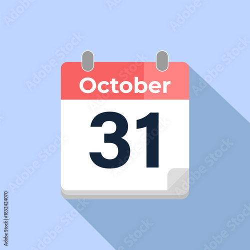 October 31 Vector Calendar
Modern flat color vector calendar with date