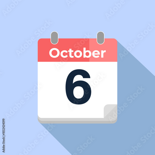 October 6 Vector Calendar
Modern flat color vector calendar with date
