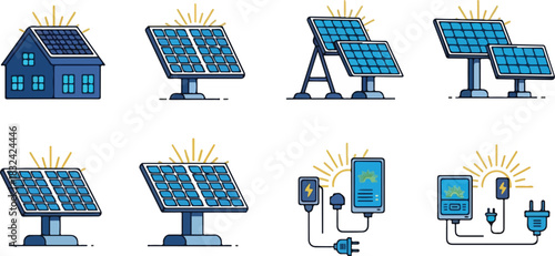 Solar energy panels and house with sun rays clean power concept.