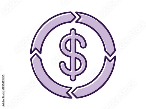 Circular Arrows Around a Dollar Sign on Black Background Vector Illustration Representing Financial Cycles or Monetary Exchange
