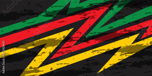 Simple background with gradient zigzag line pattern and with Jamaican color theme