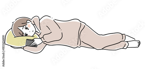 寝ながらスマホを見る女性4