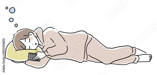 寝ながらスマホを見る女性2