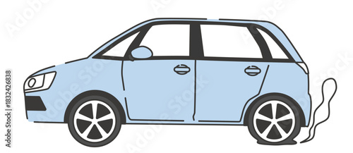 タイヤがパンクした車のイラスト