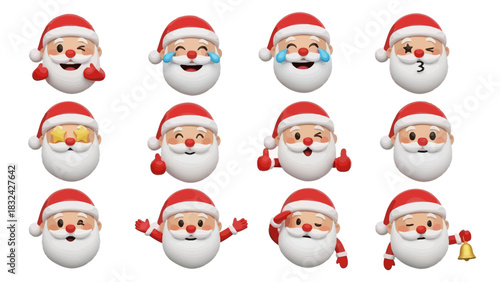 A collection of Santa Claus emoji icons with various expressions, including winking, laughing, and wearing sunglasses.