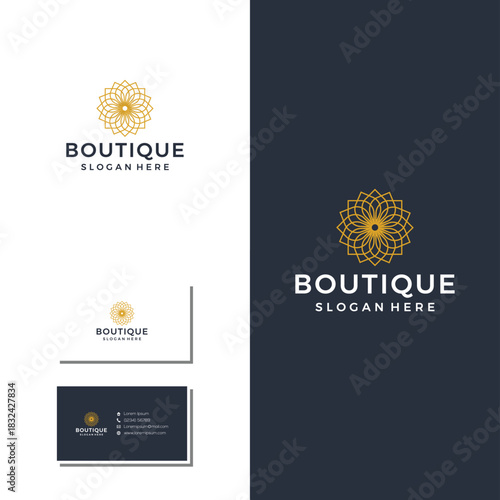 Elegant Floral Boutique Logo Design with Business Card Mockup