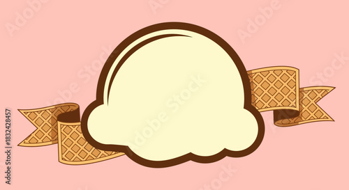 Delightful ice cream illustration with waffle cone ribbon on pastel background