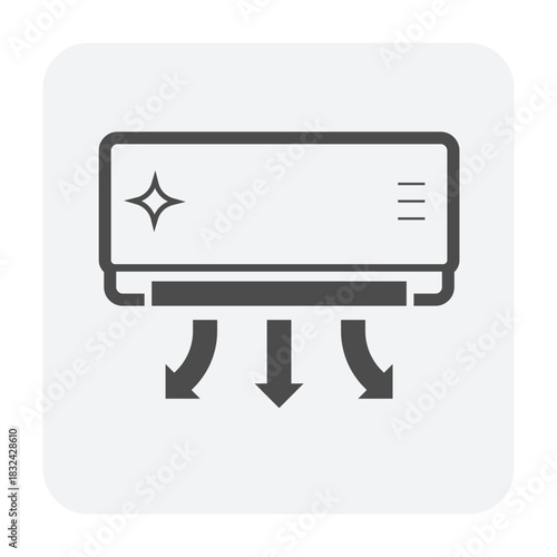 Clean air conditioning unit vector icon, cool air flowing evenly from AC unit, representing fresh air, proper HVAC maintenance, cooling performance, climate control and energy efficiency.