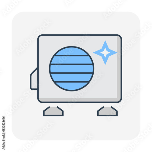 Clean air condenser outdoor unit vector icon. Essential HVAC components for effective heat ventilation, cooling performance, energy efficiency and proper air conditioning system operation.