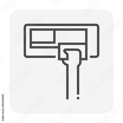 Air conditioner maintenance vector icon, air filter service by cleaning or replacement. Illustrates indoor unit evaporator filter care for clean air, health, cooling performance and HVAC efficiency.