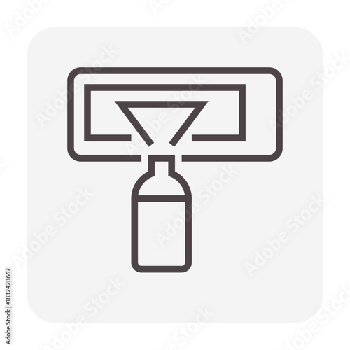 Air conditioner servicing vector icon, cleaning bottle applied to evaporator coil of indoor AC unit. To removing dust, dirt for efficiency of cooling airflow, energy saving and healthy air quality.