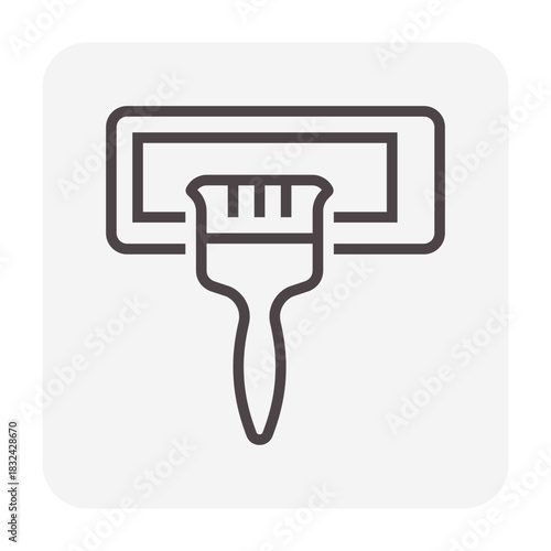 Air conditioner cleaning vector icon by brush removing dust and dirt from evaporator coil of indoor AC unit. HVAC maintenance for cooling, airflow, heat ventilation efficiency, energy savings.