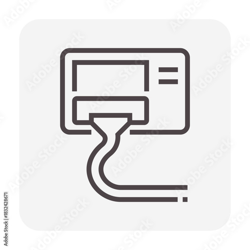 Condenser unit cleaning icon, outdoor part of air conditioning HVAC system. Vacuum cleaner removes dust from heat coil for airflow, cooling, heat ventilation, efficiency and energy savings.