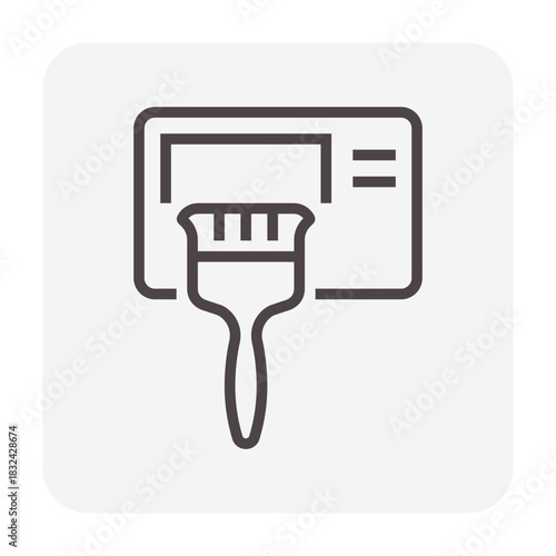 Air conditioner cleaning vector icon, brush removing dust and dirt from condenser unit coil. HVAC maintenance for cooling performance, improved airflow, heat ventilation efficiency and energy savings.