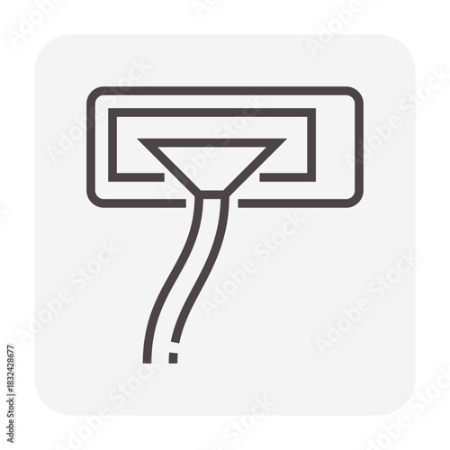 Air conditioner cleaning vector icon, showing water spray to wash remove dust and harmful particles from evaporator coil of AC indoor unit. Represents HVAC maintenance and improved health.