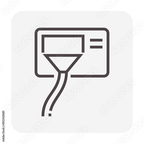 Condenser unit cleaning vector icon, water spray to outdoor coil in air conditioner HVAC split system. Maintenance for removing dust and dirt, improving heat ventilation efficiency, energy savings.